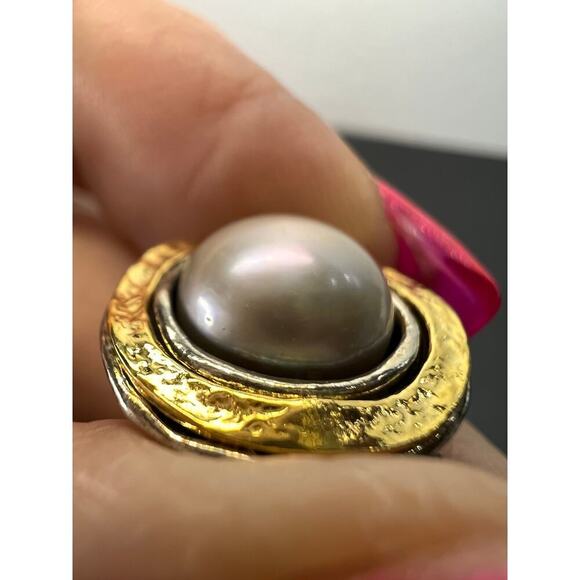 Silver Cultured Pearl With Gold Over 925 sterling silver Necklace - Picture 10 of 11